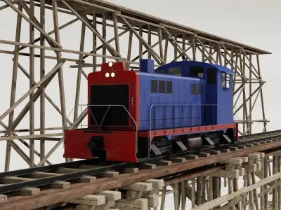 Railway Bridge 3D models complete of locomotive 3D model Low-poly 3D model