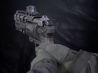 RV-32 Revolver With Hands And Weapon Case Low-poly 3D model
