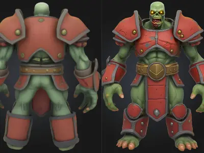 Zombie Warrior Red Armor Low-poly 3D model