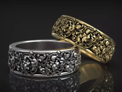 Baroque Vintage Classic Ornate Floral Wedding Band 3D print model
