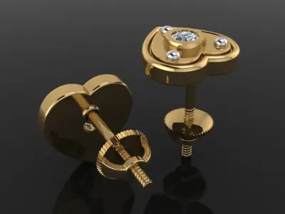 Dainty Diamond Bezel Heart ID Stud Earring 3D print model