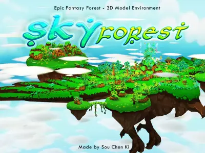 Fantasy Sky Forest Low-poly 3D model