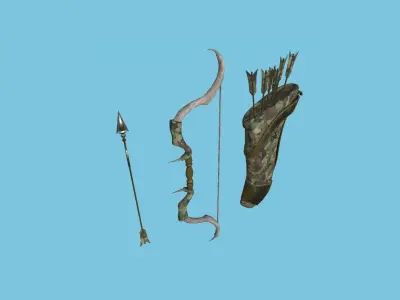 Archer Bow 07 Hunter Camouflage - Quiver Ranger Weaponry Low-poly 3D model