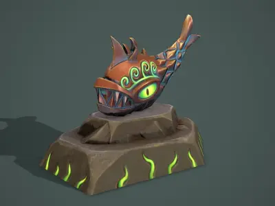 Statue angry fish Low-poly 3D model