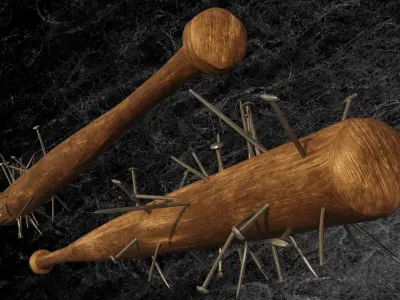 POST APOCALYPTIC MELEE WEAPON NAILED BAT Low-poly 3D model