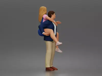 Man Giving Woman Piggyback Ride In Blazer Overalls And Sneakers 3D print model