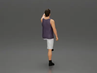man in shorts and boots is climbing into the truck 3D print model
