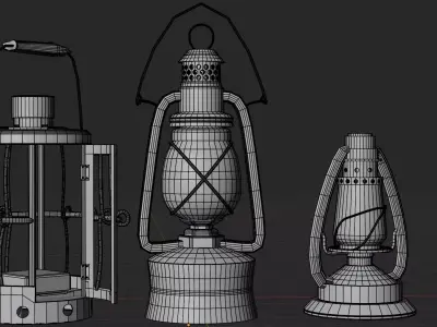 Vintage Rusty Lantern Pack - 3 Old Oil Lamps - Game Ready Low-poly 3D model