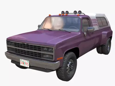 80s Custom pickup truck Low-poly 3D model