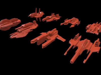 Low Poly Kit Bash Sci-FI Ships Low-poly 3D model