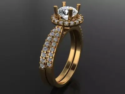 Diamond Halo Engagement Ring Set With Band 6mm 3D print model