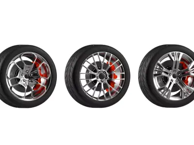 3 Car Wheel Collection Low-poly 3D model