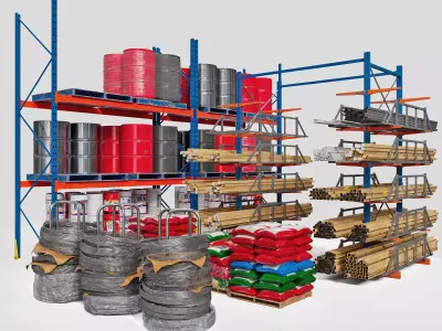 Warehouse shelves 3D model purchase