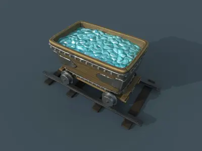 Stylized Mine cart  Low-poly 3D model