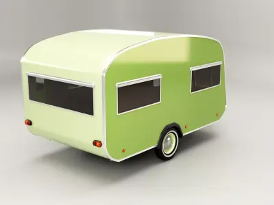 Green Classic Vintage Camping Caravan Low-poly 3D model
