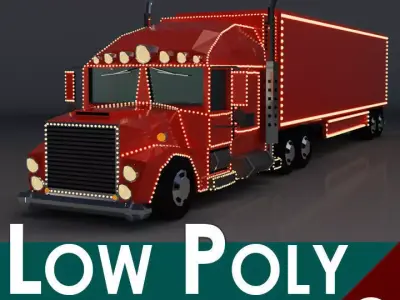 Low Poly Cartoon Christmas Truck Low-poly 3D model