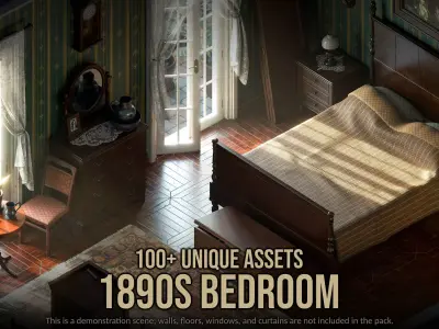 1890s Bedroom Asset Pack Low-poly 3D model