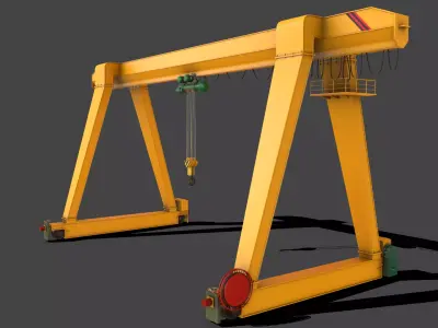 PBR Single Girder Gantry Crane V1 - YELLOW Low-poly 3D model