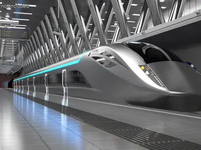 Futuristic Passenger Train Silver 3D model