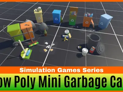 Low Poly Garbage Cart Pack Low-poly 3D model