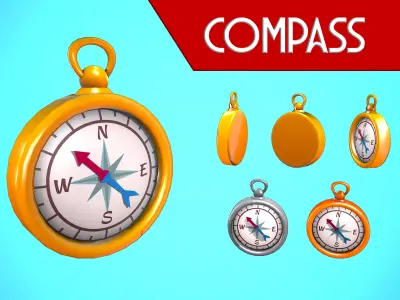 COMPASS CARTOON STYLIZED Low-poly 3D model