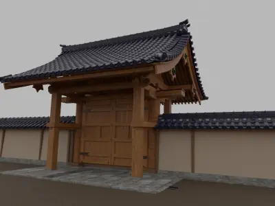 10 types of Japanese traditional style gates and fences 3D model