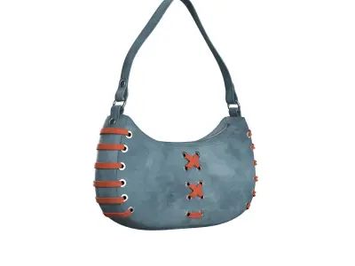 Blue Suede Baguette Bag 3D model