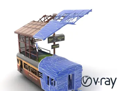 Ruined Train Station Environment model pack Low-poly 3D model