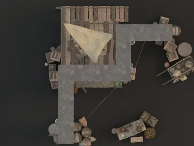 medieval market Low-poly 3D model