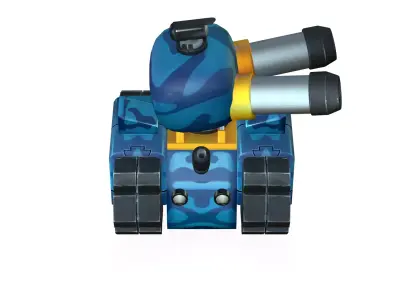 blue cartoon tank Low-poly 3D model