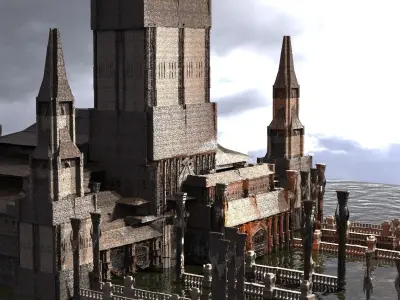Lizard King Drake Fort Tower Kitbash  3D model