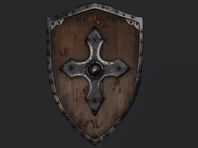 Classic Damaged Aged Medieval Shield  3D model