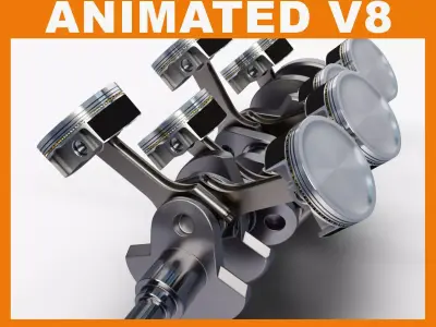 Animated V8 Engine 3D model