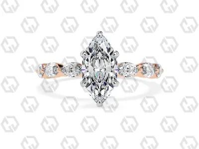 Ring 175 Marquise Shape marquise on shanks with Gems 3D print model