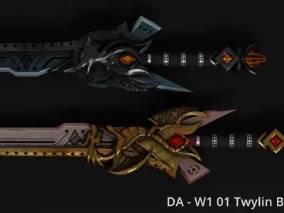 DA W1 01 Twylin Blade - dual wield sword with buckler Low-poly 3D model