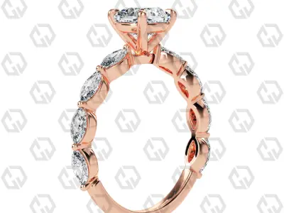 Ring 82 Cushion Shape marquise on shanks with Gems 3D print model