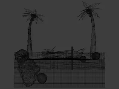 A boat in the tropics tied to the shore 3D model