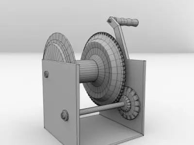 Winch wooden reel with handle 3D model