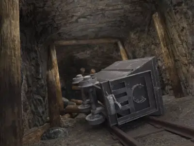 Collapsed Mine Tunnel with Tipped Ore Cart 3D model