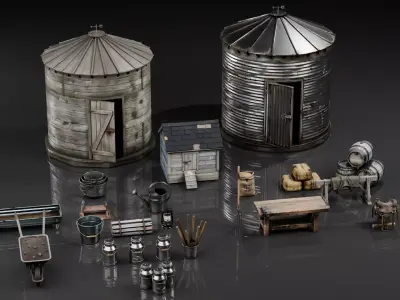 Barn Props Pack - 15 Game Ready Assets Low-poly 3D model