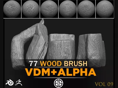 77 Wood Brush-ZBrush Vdm-Blender VDM-Alpha-Vol 09 3D model