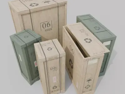 Customizable Wooden Crate Trio - Vertical Mix 3D Model Pack