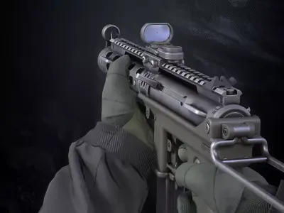 PM-33 SMG With hands And Weapon Case Low-poly 3D model