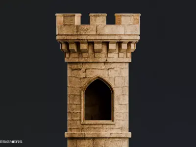 Ancient Stone Watchtower - Medieval Watchtower Column Low-poly 3D model