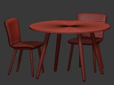 Dining Set with four chairs and round table 3D model