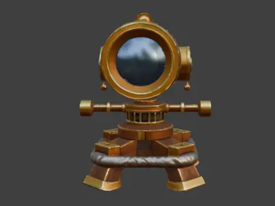 Brass Telescope Game-Ready 3D Model with PBR Materials Low-poly 3D model