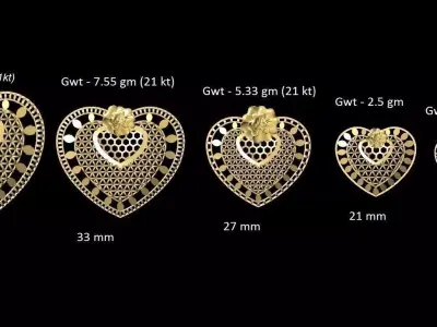 vr-pnd2094 gold heart shaped pendant 3D print model