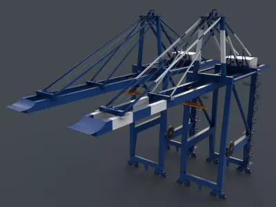 PBR Quayside Container Crane V2 - Blue Low-poly 3D model