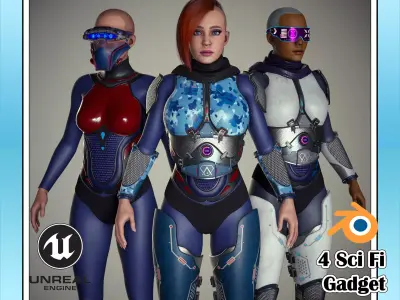 Sci-Fi Female Soldier Modular 01a Low-poly 3D model