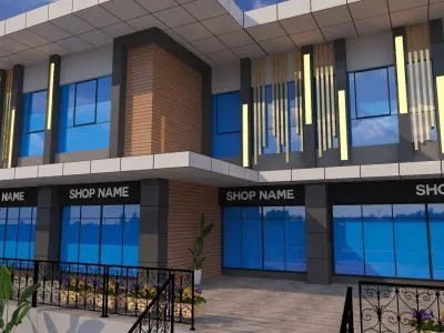 modern commercial building facade design Low-poly 3D model